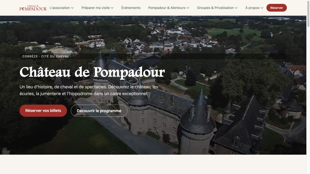 Page d’accueil du site Château de Pompadour